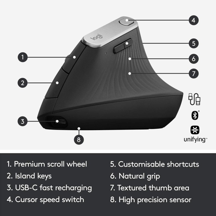 Logitech MX Vertical Advanced Ergo Graphite Souris Logitech Maroc