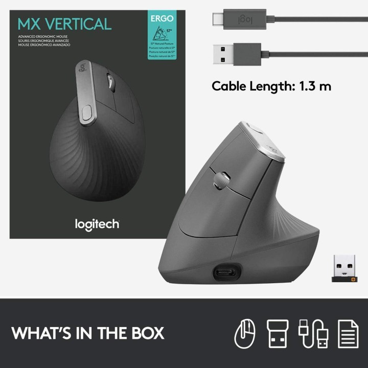 Logitech MX Vertical Advanced Ergo Graphite Souris Logitech Maroc
