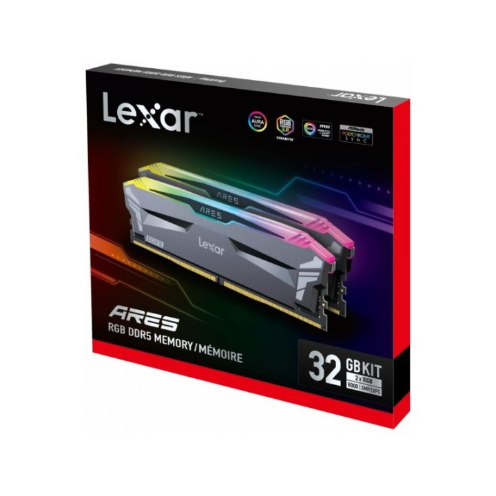 LEXAR ARGB ARES DDR5 32Go (2x16Go) 6000MHz CL34 Mémoire vive PC Lex...